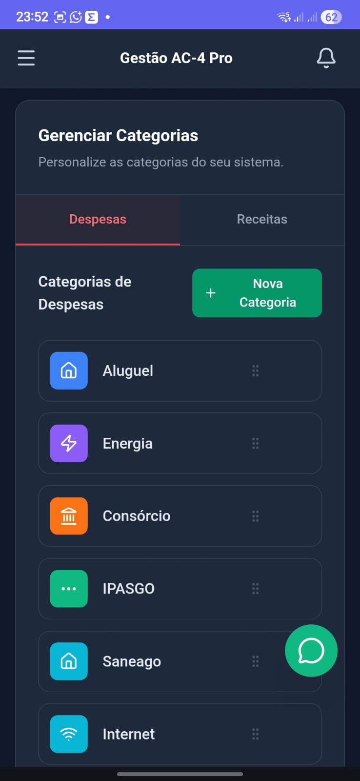 Lista de categorias personalizada