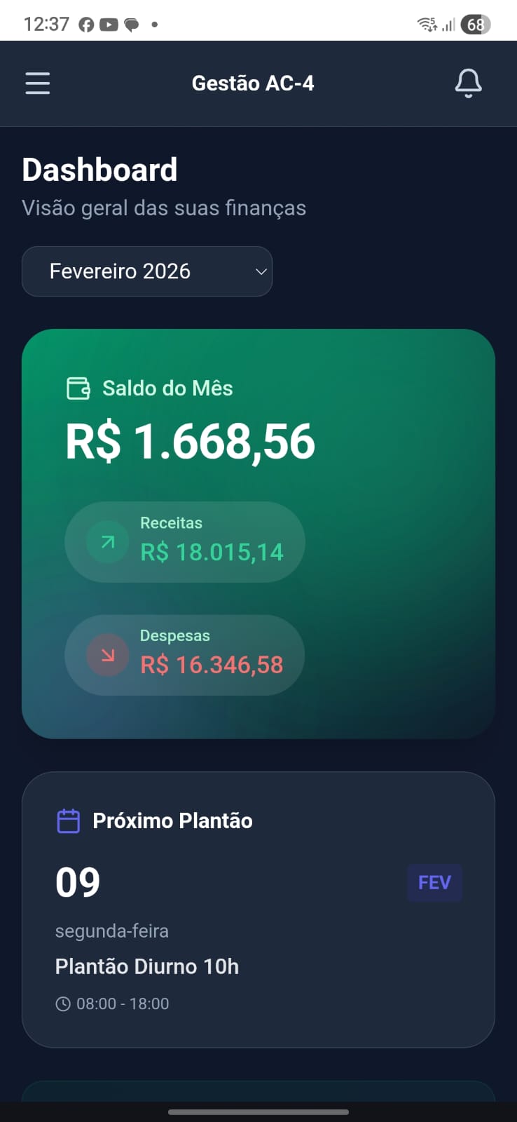 Dashboard Gestão AC-4 Pro - Controle financeiro militar