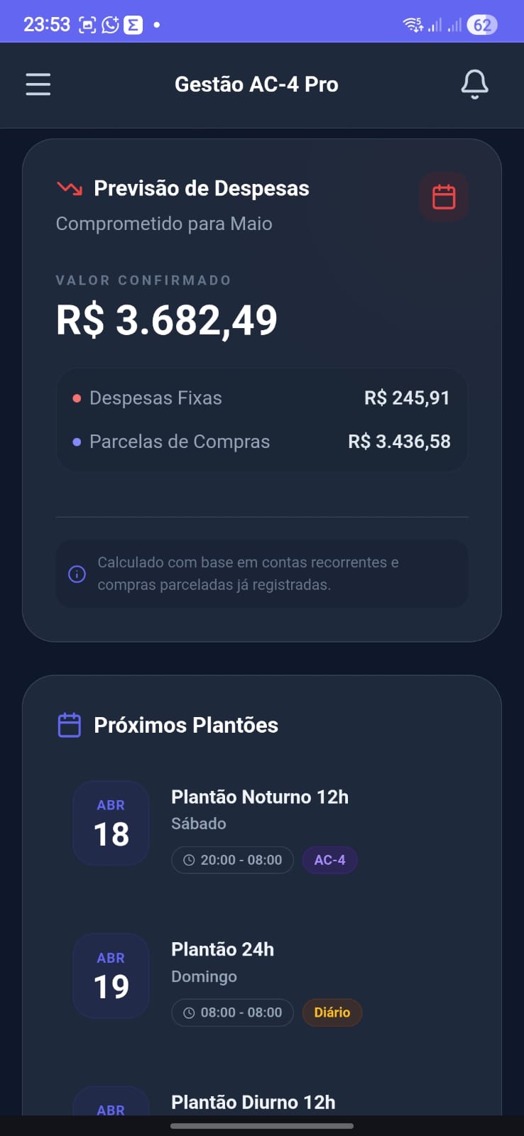 Calendário e previsão de plantões